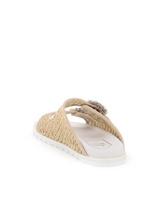 Roger Vivier Natural "rafia Slidy Viv' Slides With Str