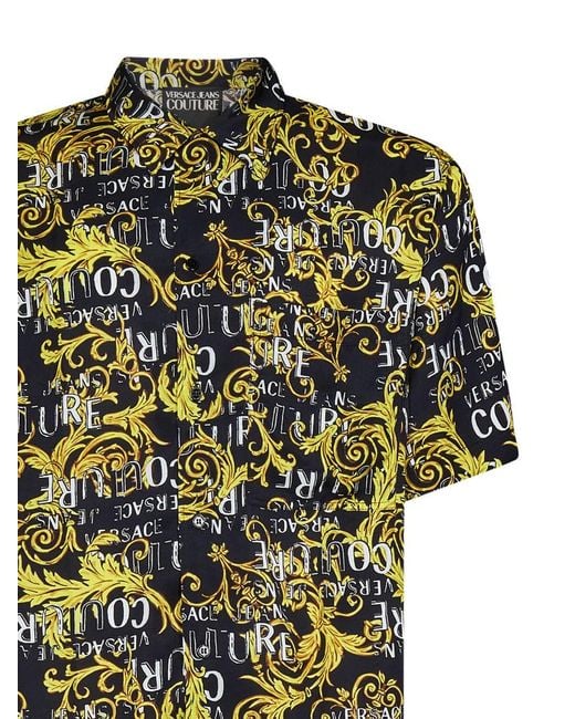 Versace Green Short Sleeves Shirt With All-Over Baroque Logo Print for men