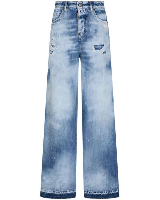 DSquared² Blue Distressed Wide-leg Jeans