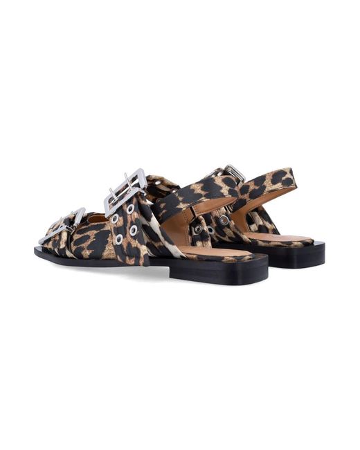 Ganni Brown Feminine Buckle Ballerinas With Pointed Toe