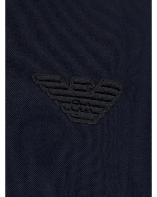 Emporio Armani Blue Crewneck T-Shirt With Logo Embroidery On The Front for men