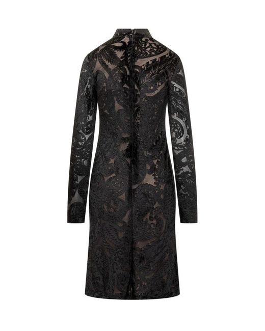 Etro Black Short Velvet Dress With Floral Pattern
