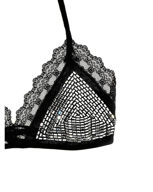 The Attico Black Rhinestone Bra