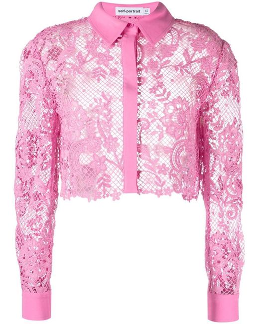 Self-Portrait Pink Corded-lace Cropped Shirt