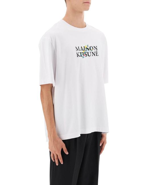 Maison Kitsuné White Flowers Logo Oversized T-Shirt for men