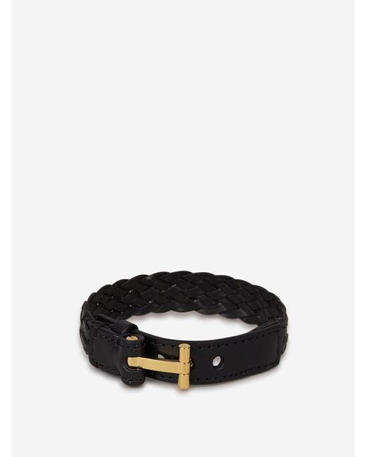 Tom Ford Black Braided Leather Bracelet for men
