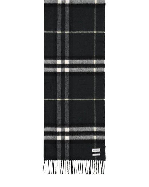Burberry Black Cashmere Check Scarf for men