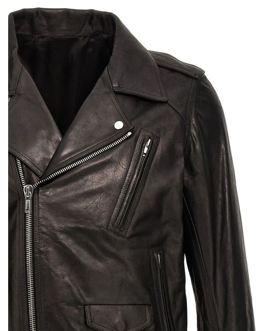 Rick Owens Black Leather Biker Jacket Casual Jackets, Parka for men
