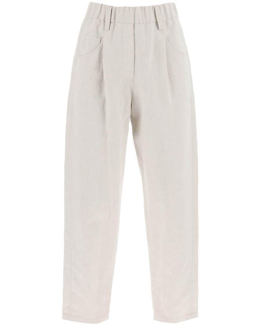 Brunello Cucinelli White Linen And Cotton Canvas Pants
