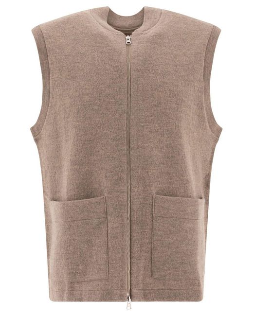 NN07 Brown Merino Wool Zip-Up Vest for men