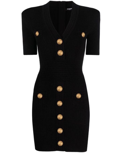 Balmain Black Knitted V-Necked Dress
