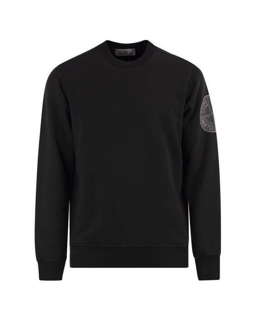 Stone Island Black Crew-Neck Sweatshirt With Compass Embroidery