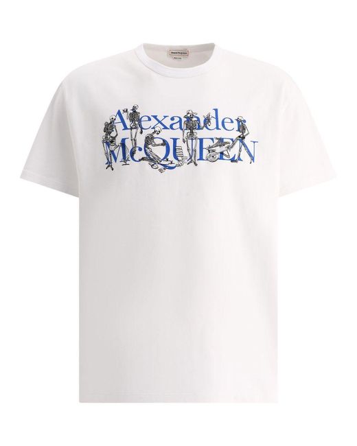 Alexander McQueen White Logo Printed Crewneck T Shirt for men