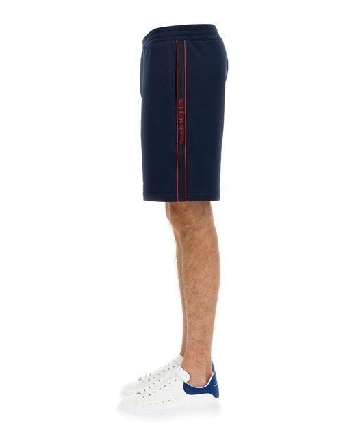 Alexander McQueen Blue Bermuda Shorts With Selvedge Logo Band for men