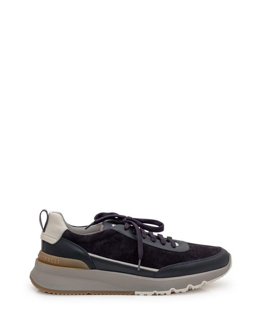 Brunello Cucinelli Blue Suede And Leather Sneakers for men