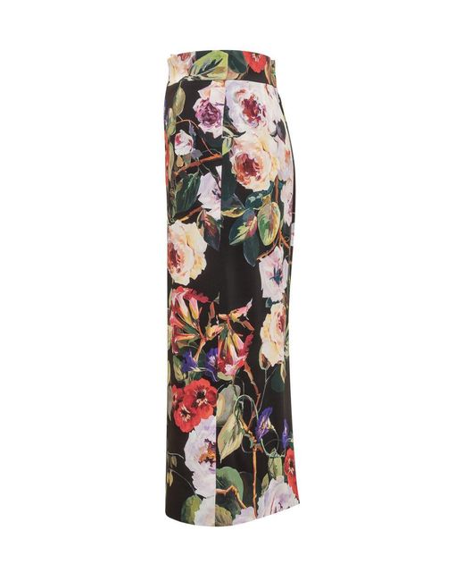 Dolce & Gabbana Black Rose Garden Silk Charmeuse Longuette Skirt