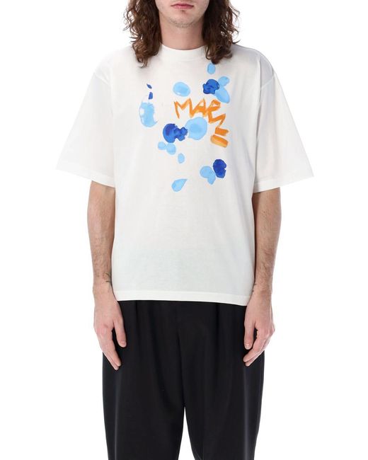 Marni White Paint Logo T-shirt for men