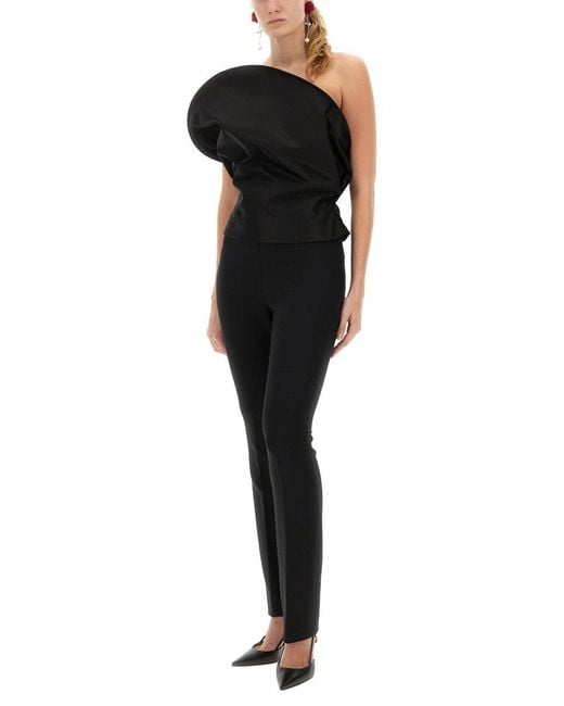 Magda Butrym Black Sculptural One-Shoulder Bustier With Architectural Elements