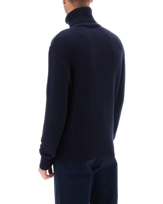 AMI Blue Melange Effect Cashmere Turtleneck Sweater for men