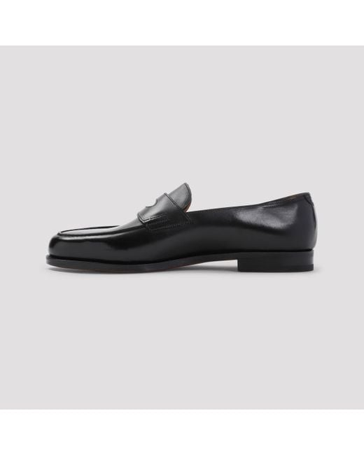 John Lobb Black Premium Leather Loafers With Comfortable Heel Height for men