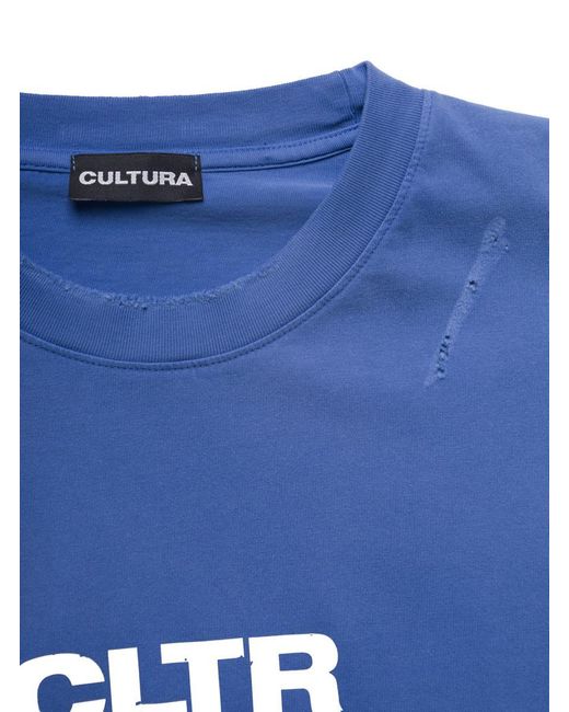 Cultura Blue Crewneck Sweatshirt With Contrasting Cltr Print for men