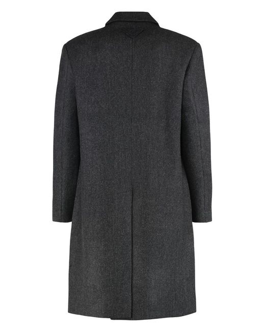 Prada Black Single-Breasted Wool Coat for men