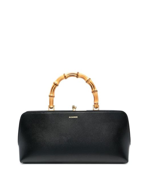 Jil Sander Black Leather Bag With Small Bamboo Handle
