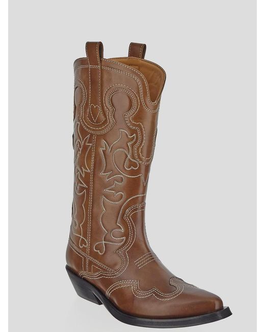 Ganni Brown Leather Boots