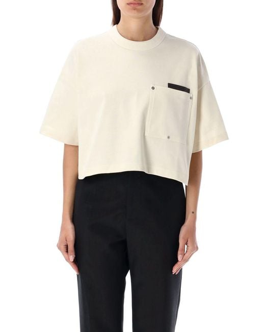 Bottega Veneta White Cropped T-Shirt With Leather Detail