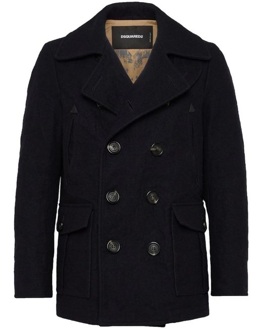 DSquared² Blue Wool-Blend Double-Breasted Short Coat for men