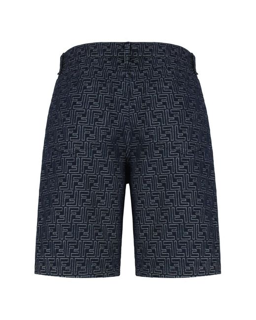 Fendi Blue Cotton Bermuda Shorts for men