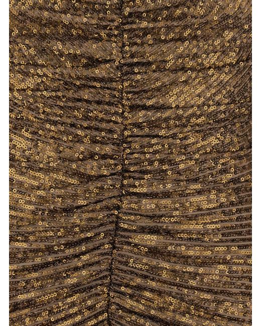 Norma Kamali Natural Metallic Long Dress With V-Neck And Sequin Decorations