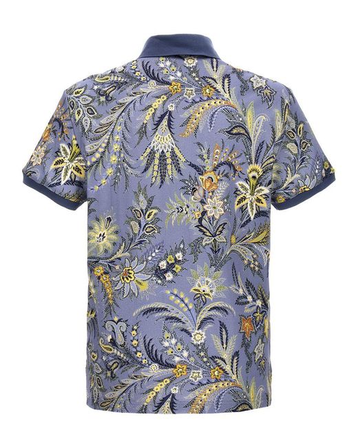 Etro Blue Floral Print Shirt Polo for men