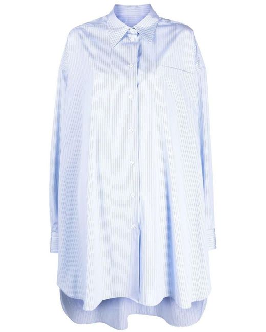 Maison Margiela Blue Pinstripe Longline Cotton Shirt