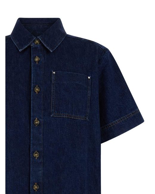 A.P.C. Blue Short Sleeve Shirt With Patch Pocket for men