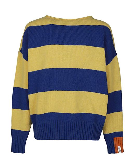RIGHT FOR Blue Wool Striped Crewneck Jumper for men