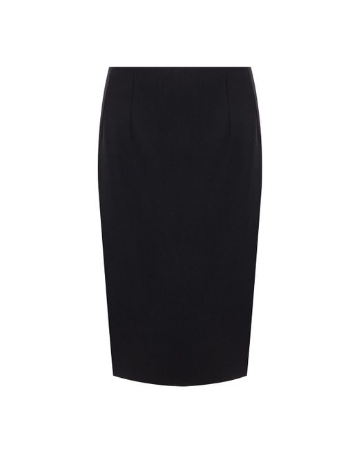 Versace Black Grain De Poudre Wool Midi Pencil Skirt