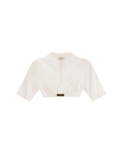 Elisabetta Franchi White Stretch Cotton Top With Logo Detail