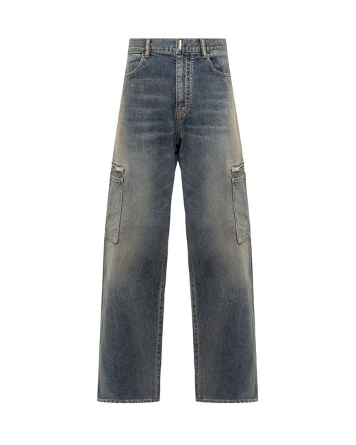 Givenchy Blue 4g Denim Cargo Jeans for men