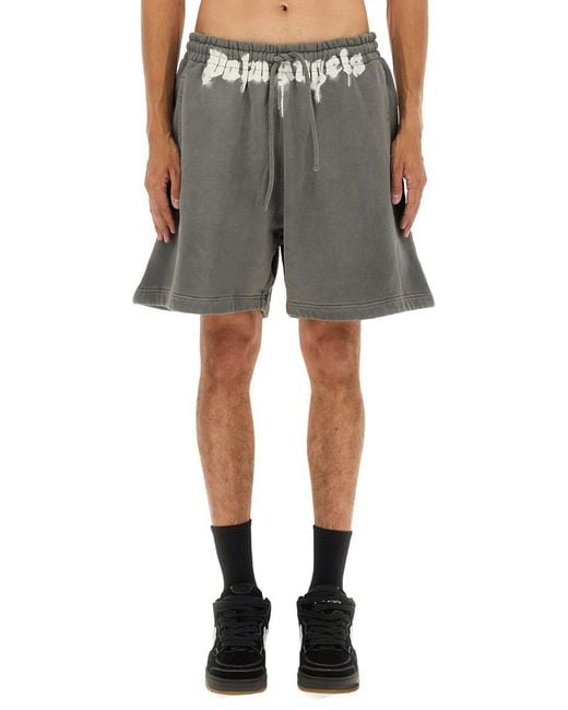 Palm Angels Gray Shorts With Logo for men