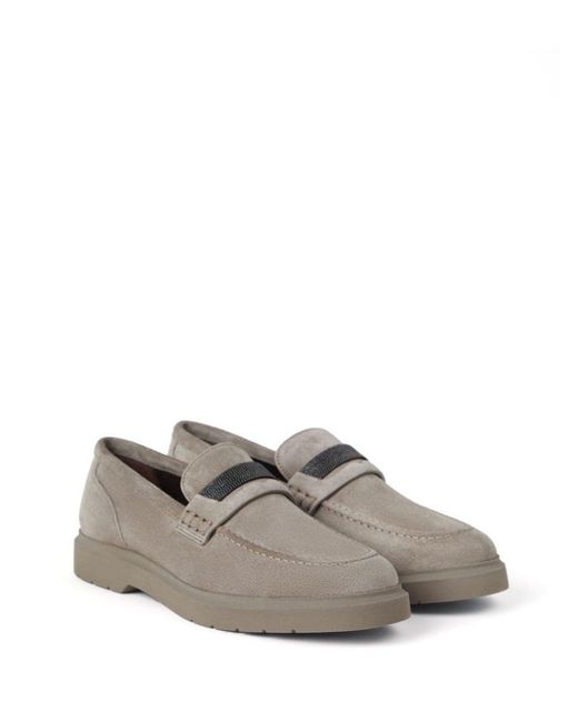Brunello Cucinelli Gray Crystal-embellished Suede Loafers