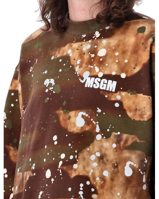 MSGM Brown Dripping Camo Sweatshirt for men