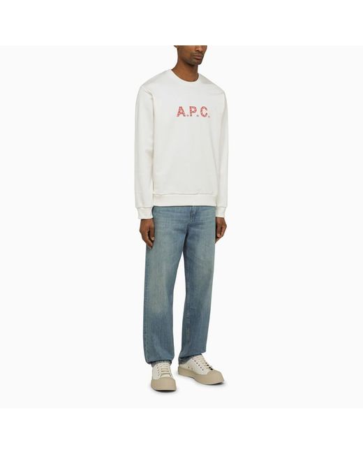 A.P.C. Logoed White/red Crewneck Sweatshirt for men
