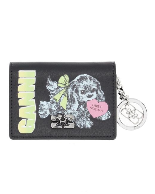 Ganni Black Card Wallet With Charm