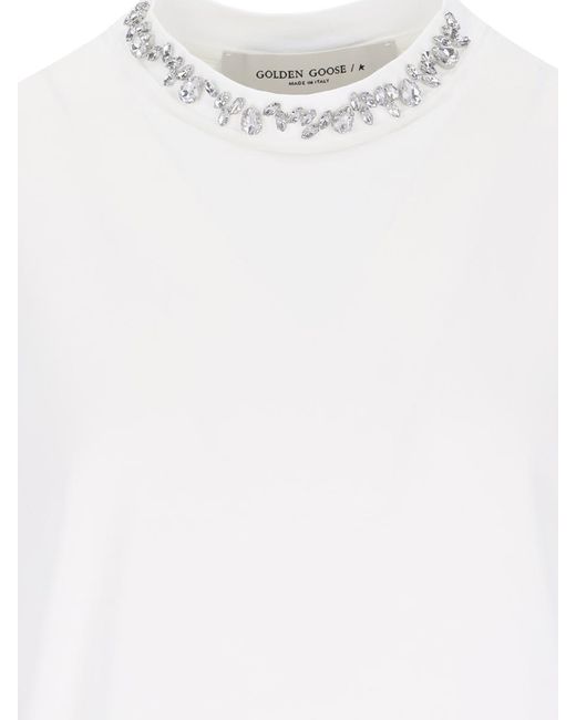 Golden Goose Deluxe Brand White Crystal Detail T-shirt