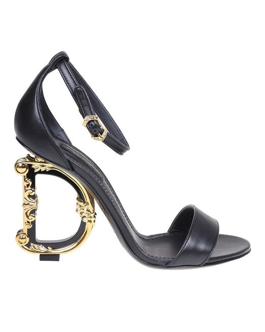 Dolce & Gabbana White Devotion Sandal In Black Leather