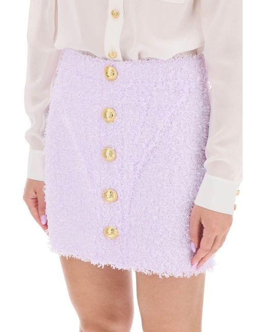 Balmain Purple Mini Skirt In Monochrome Tweed