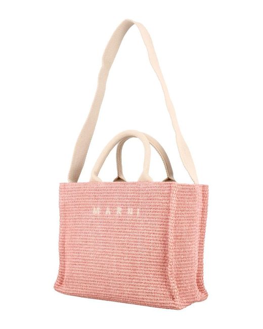 Marni Pink Small Raffia Tote Bag