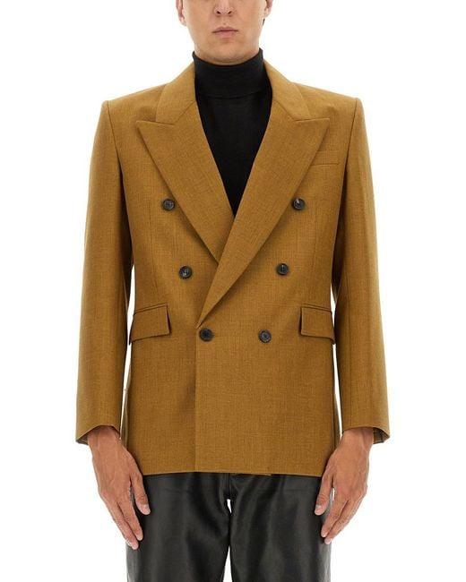 Saint Laurent Natural Double-Breasted Wool Jacket for men