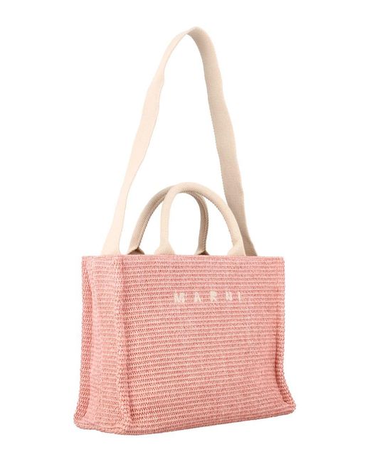 Marni Pink Small Raffia Tote Bag
